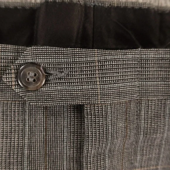 VTG Prince of Wales Check Pants Mens 34x30 Gray 100% Wool Glen Plaid Pleated - Picture 2 of 6
